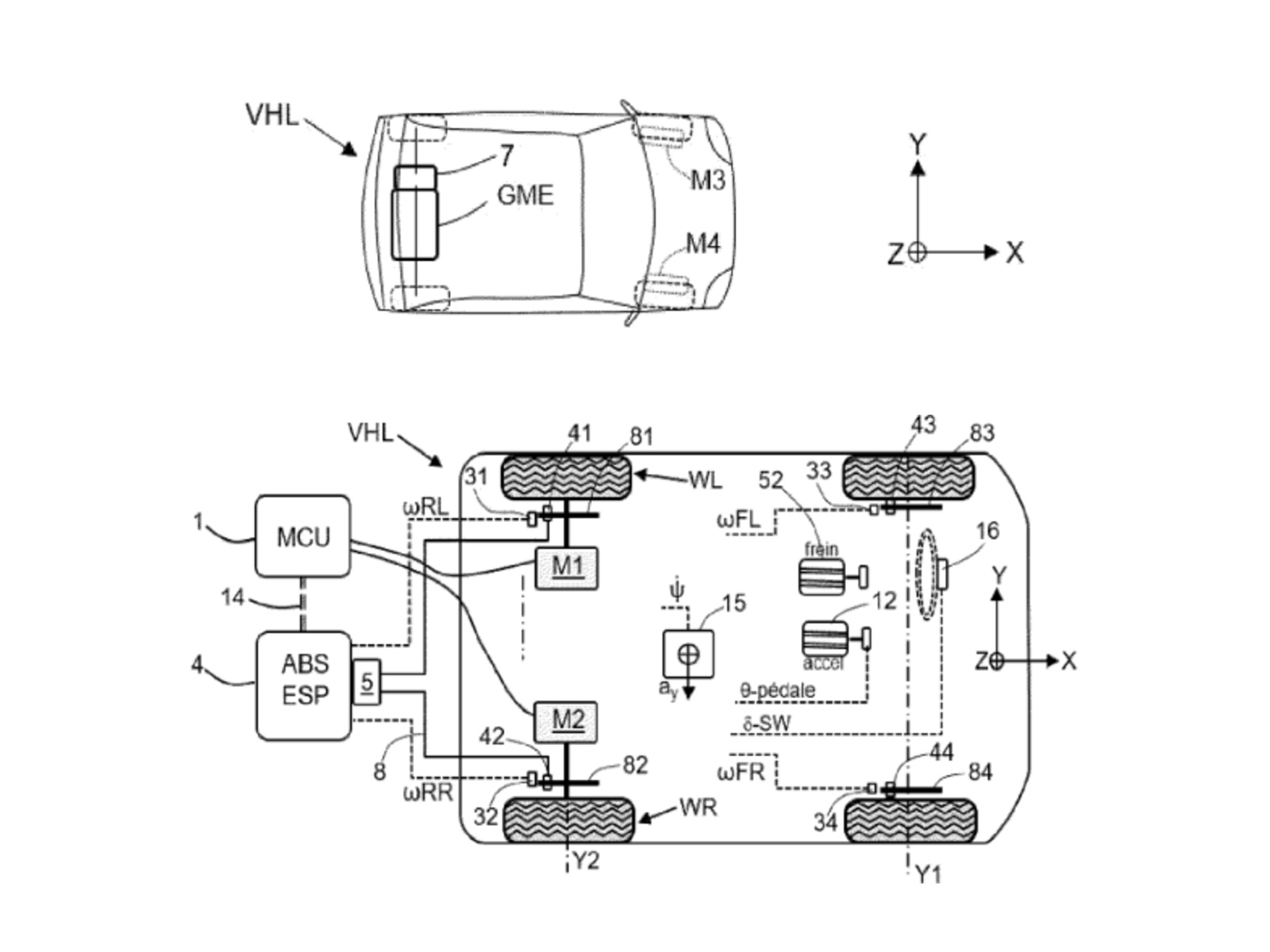 Ampere’s vehicle and drivetrain sketches show electric rear drive coordinated with individual wheel braking.