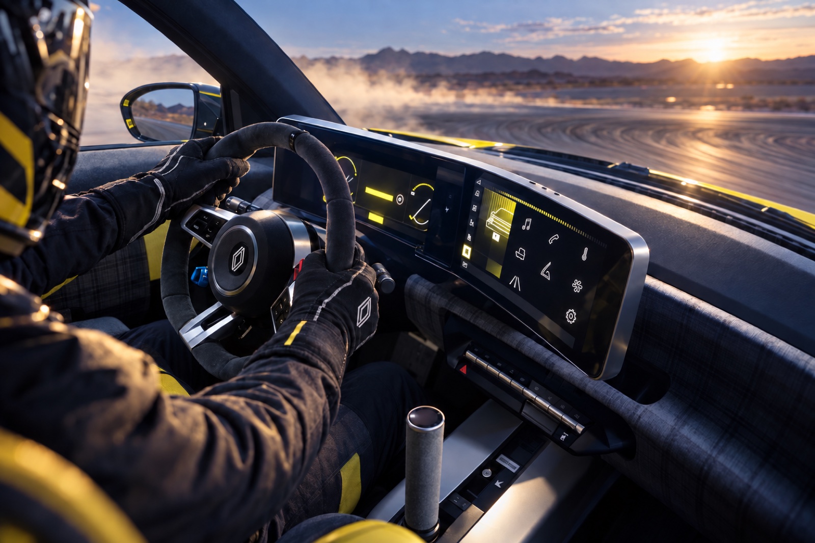The driver holds countersteer while the proposed assistance coordinates rear drive and selective braking.