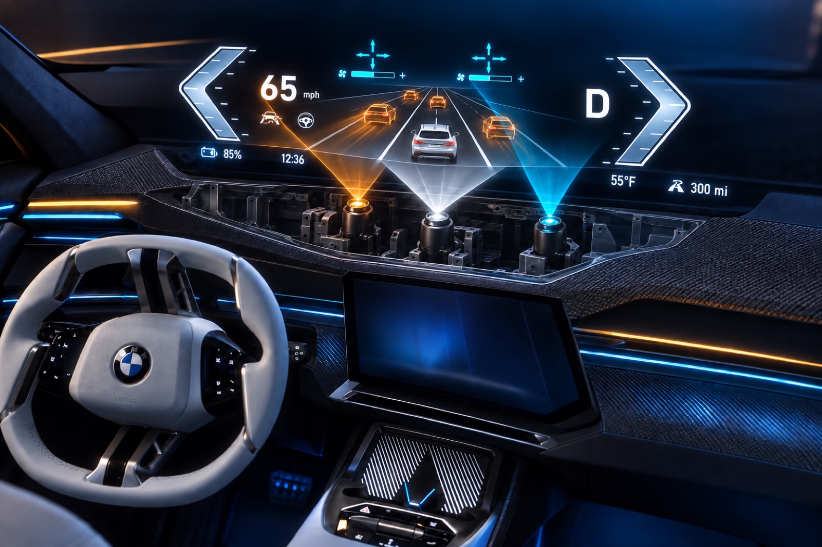 Dashboard projectors combine prerecorded scenery with changing traffic, instrument readings and movable controls.