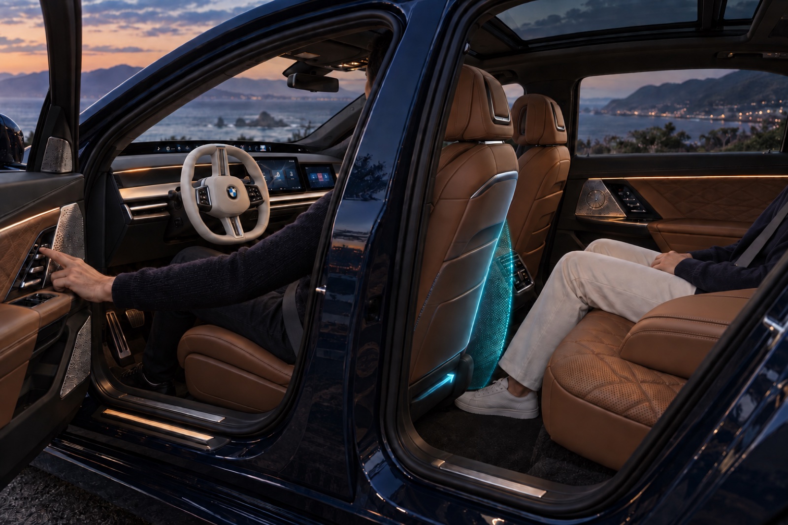 BMW: The front seat stops short to preserve legroom for the passenger behind it.