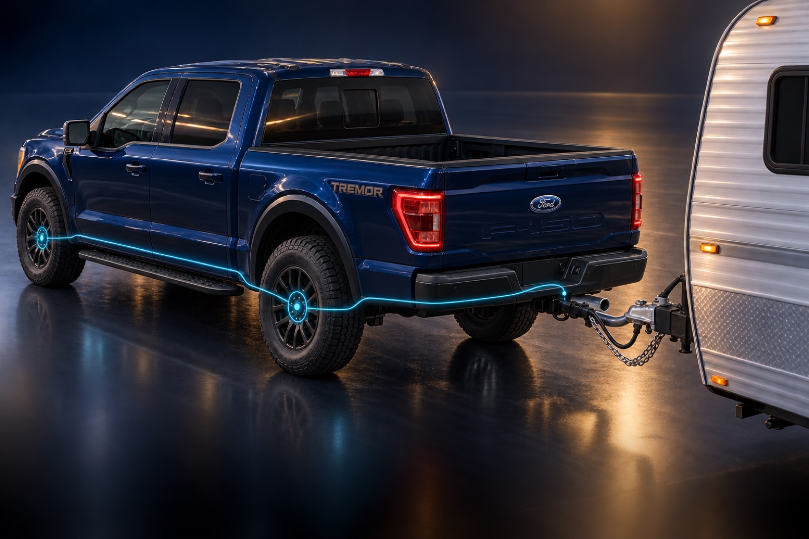 A trailer connection calls both truck axles into the proposed braking strategy.