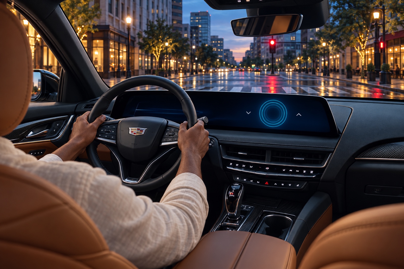 GM: A breathing prompt appears while the Cadillac waits at a red light.