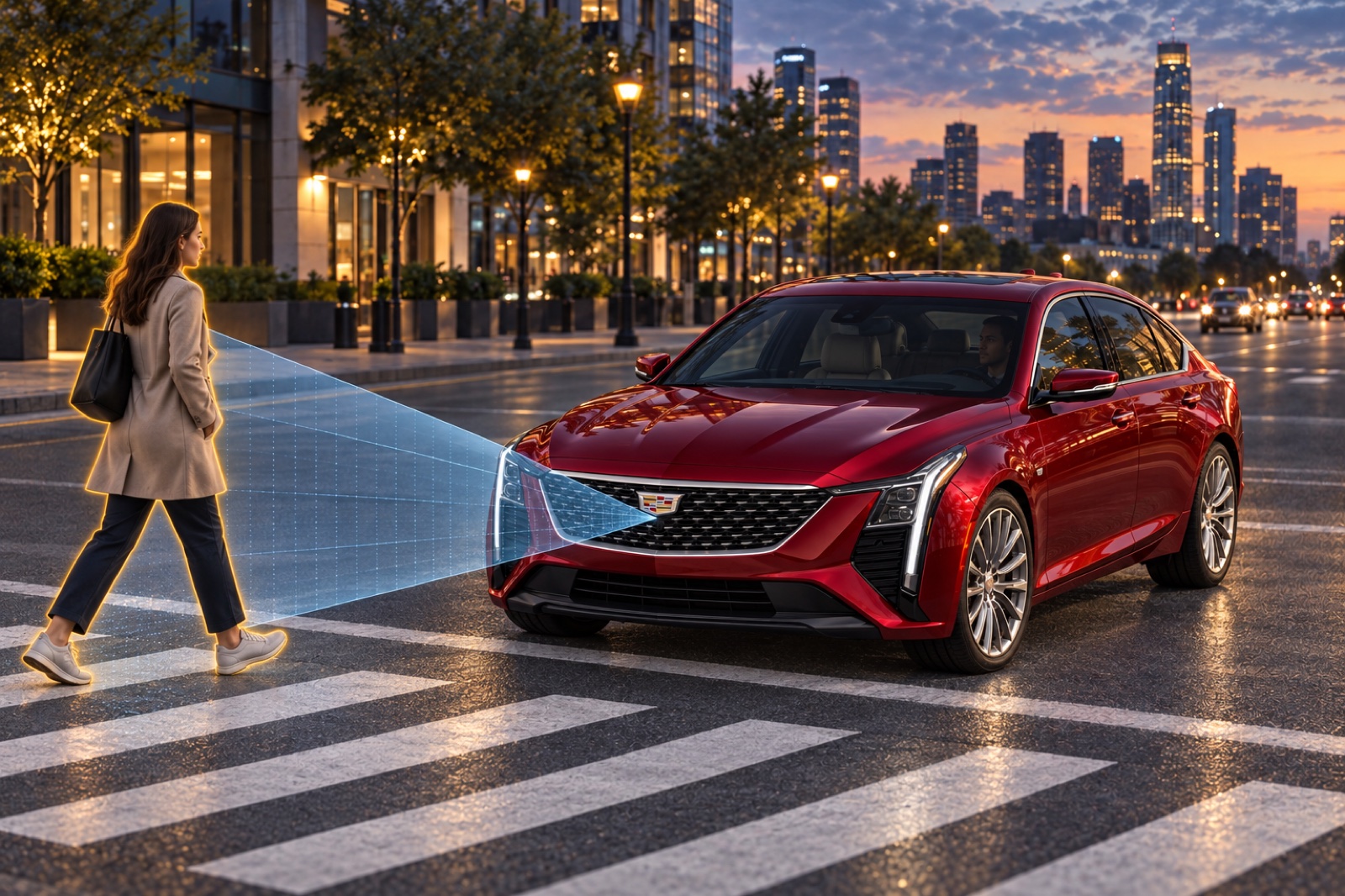 Exterior sensors keep watching pedestrians and traffic throughout the driver’s breathing exercise.