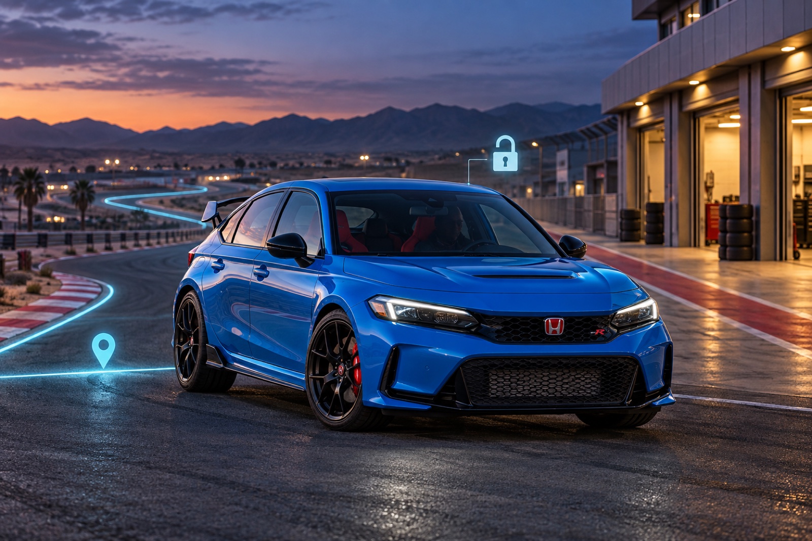 Honda: A Civic Type R crosses into a designated circuit where extra power becomes available.