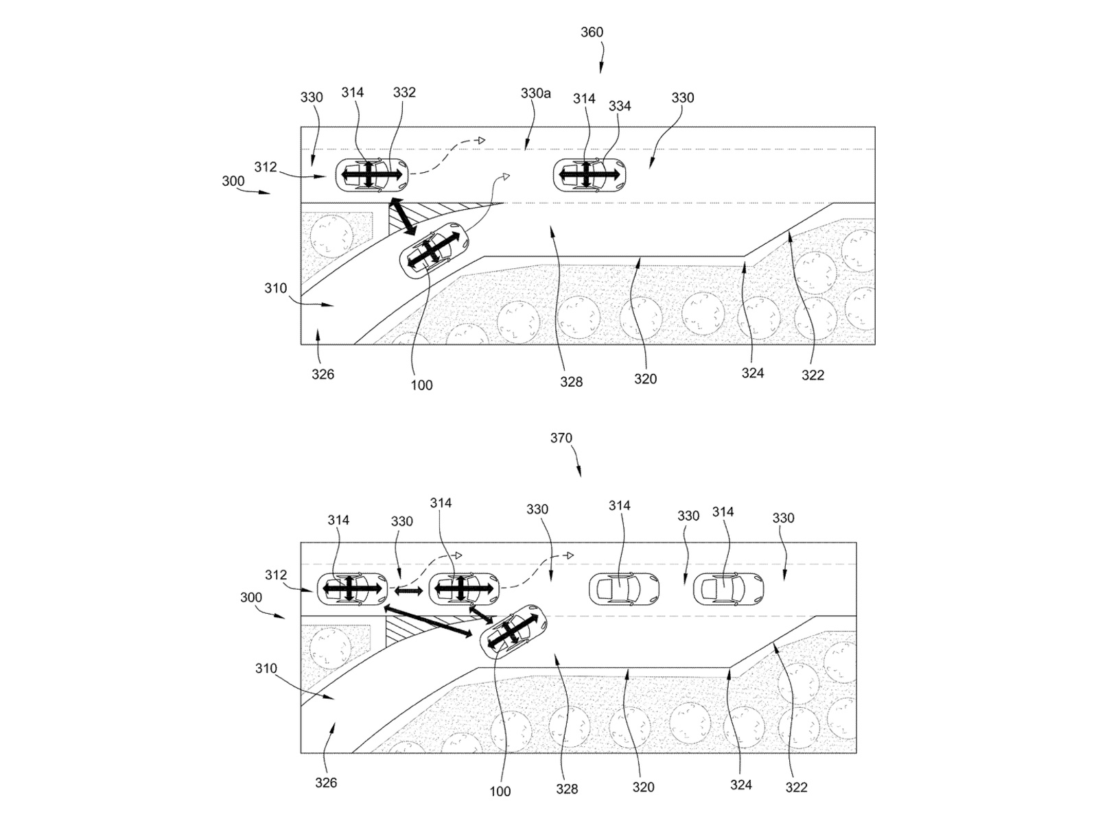 Honda’s own sketches show a merging vehicle negotiating for space in lighter and denser traffic.