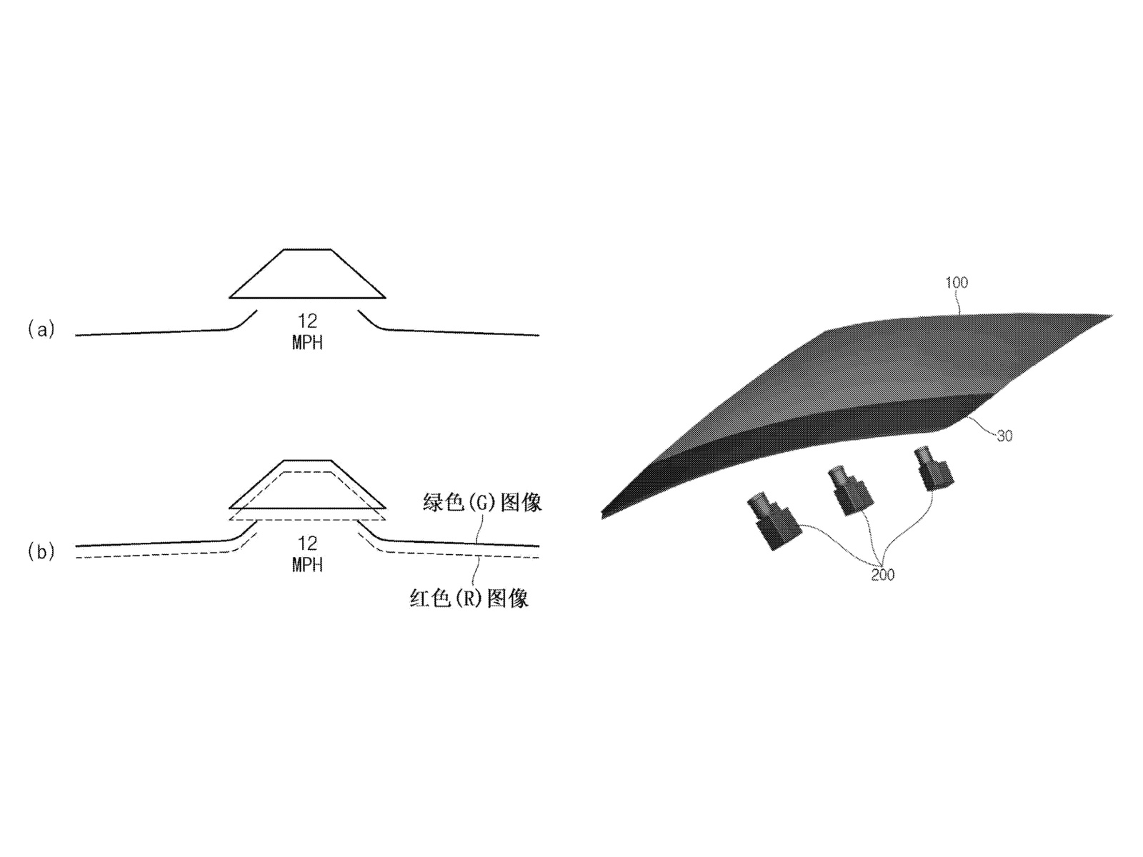 Hyundai Mobis’s own sketches show color separation and a windshield served by three projectors.