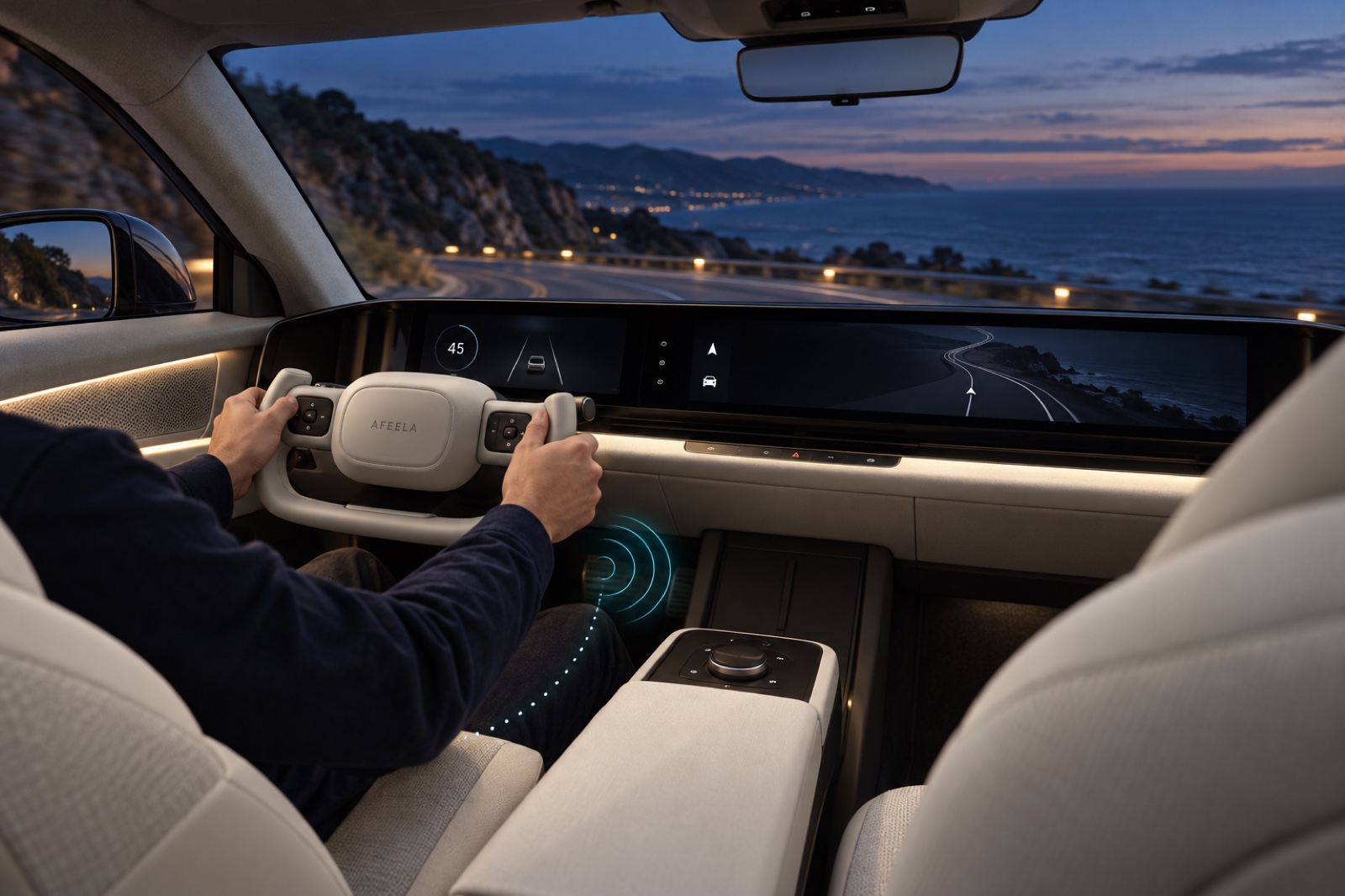 Sony Honda Mobility: Virtual powertrain sound shifts around the driver as the car responds to changing conditions.