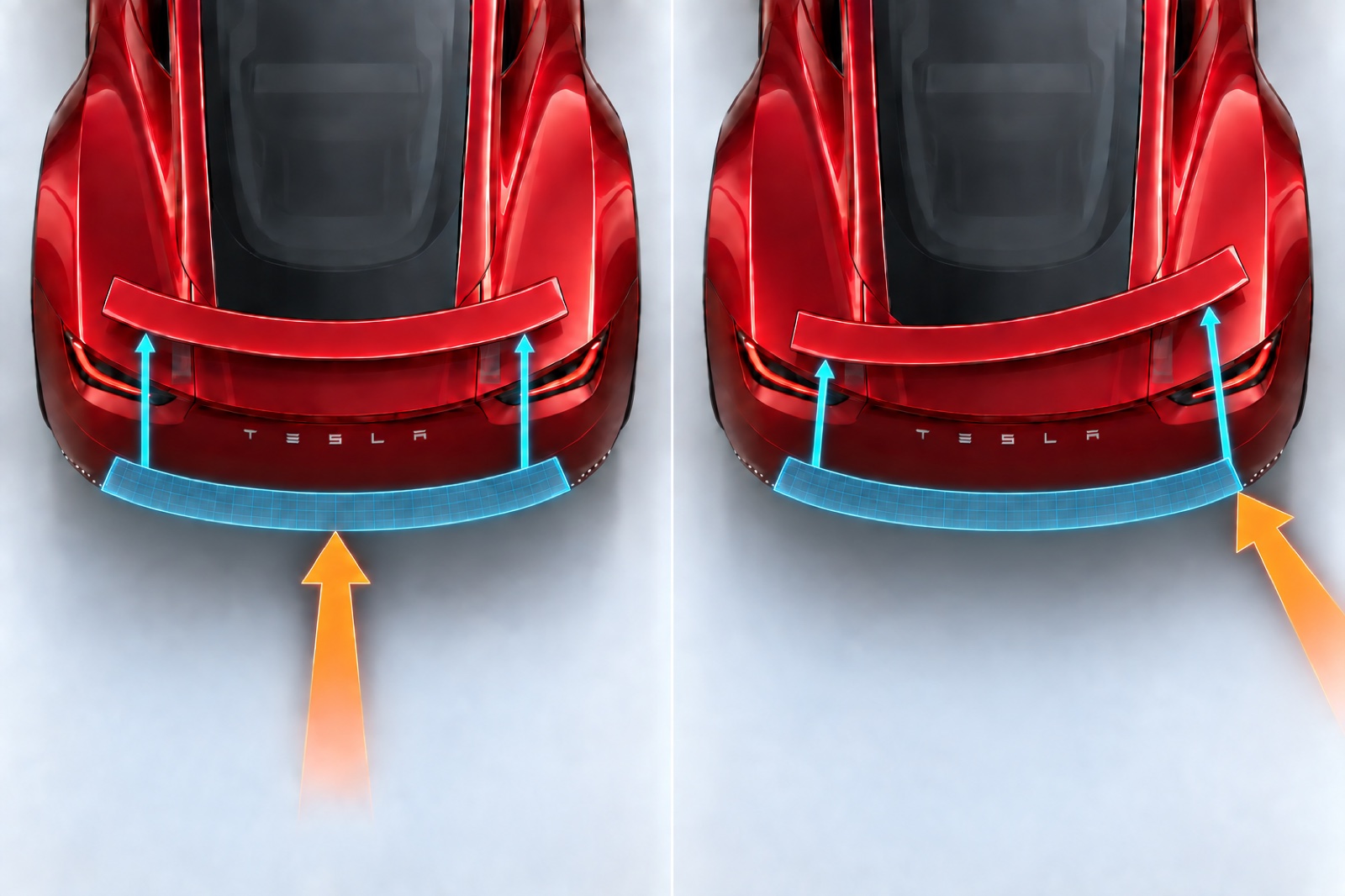 The wing retreats straight after a central impact and rotates forward after a corner impact.