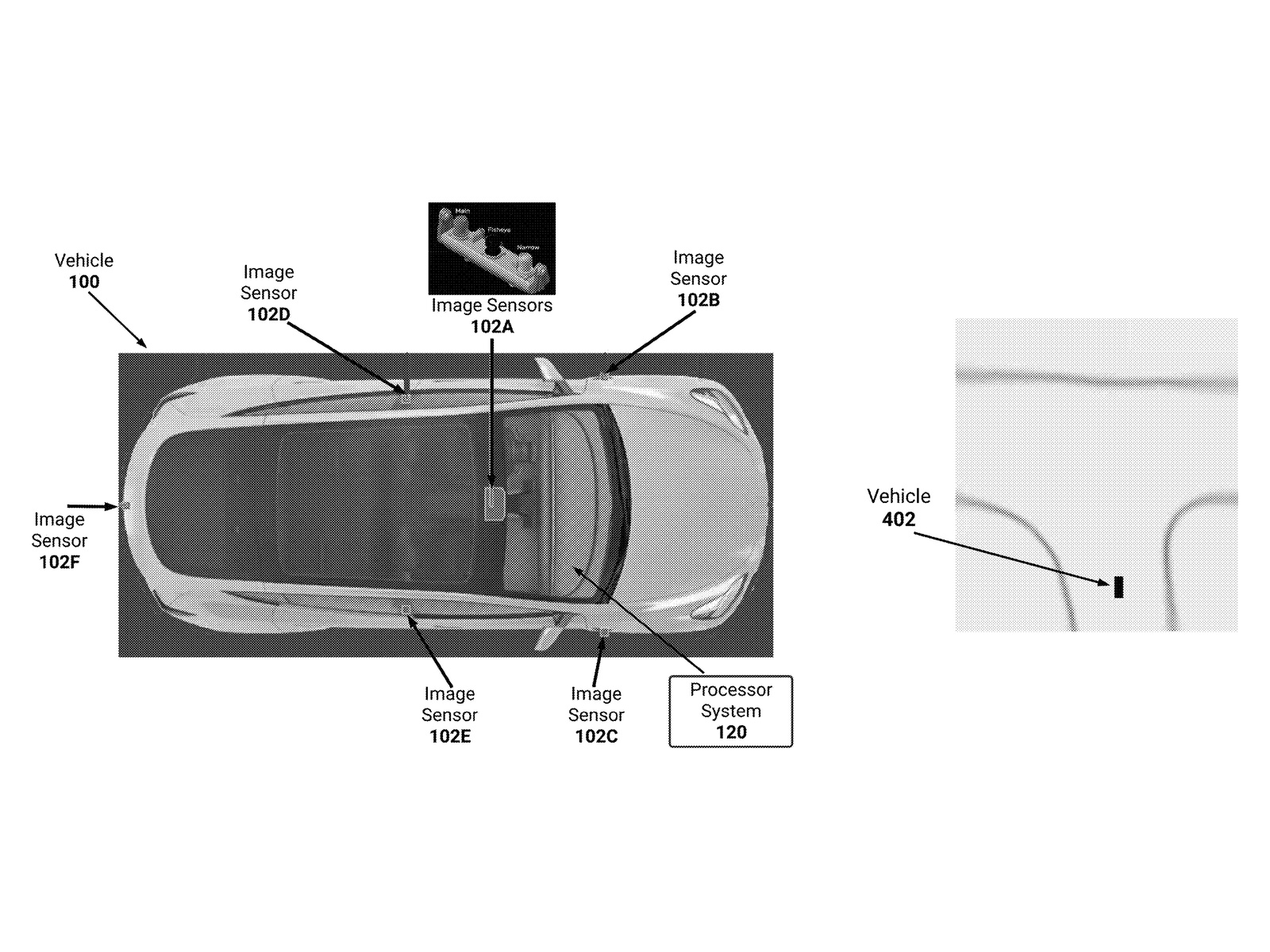 Tesla’s own images pair its surrounding camera layout with a predicted map of road edges.