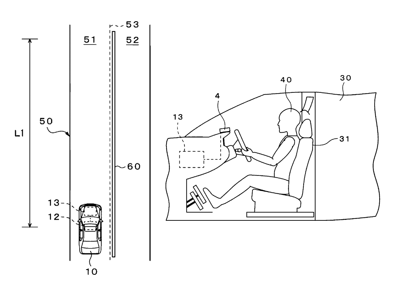 Toyota’s own sketches pair the lane closure with a dashboard camera watching the driver.